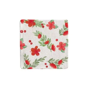 Red Hibiscus Pattern Fabric Coaster