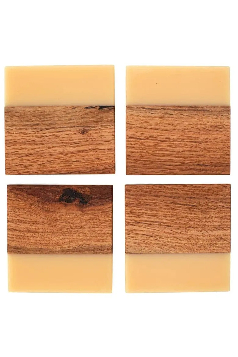 Red Oak and Tangerine Epoxy Coaster Set
