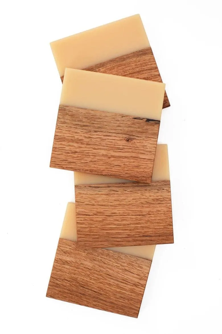 Red Oak and Tangerine Epoxy Coaster Set