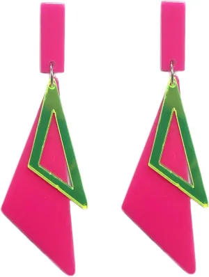 Retro Acrylic Geometric Double Triangle Long Dangle Drop Earrings Creative Exaggerated Fluorescent Geometric Statement Earrings for Women 80's Outfit Glow Party Jewelry Gifts