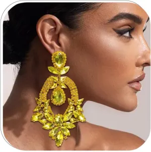 Rhinestone Black Dangle Earrings for women Crystal Geometric Drop Statement Earrings Costume Jewelry