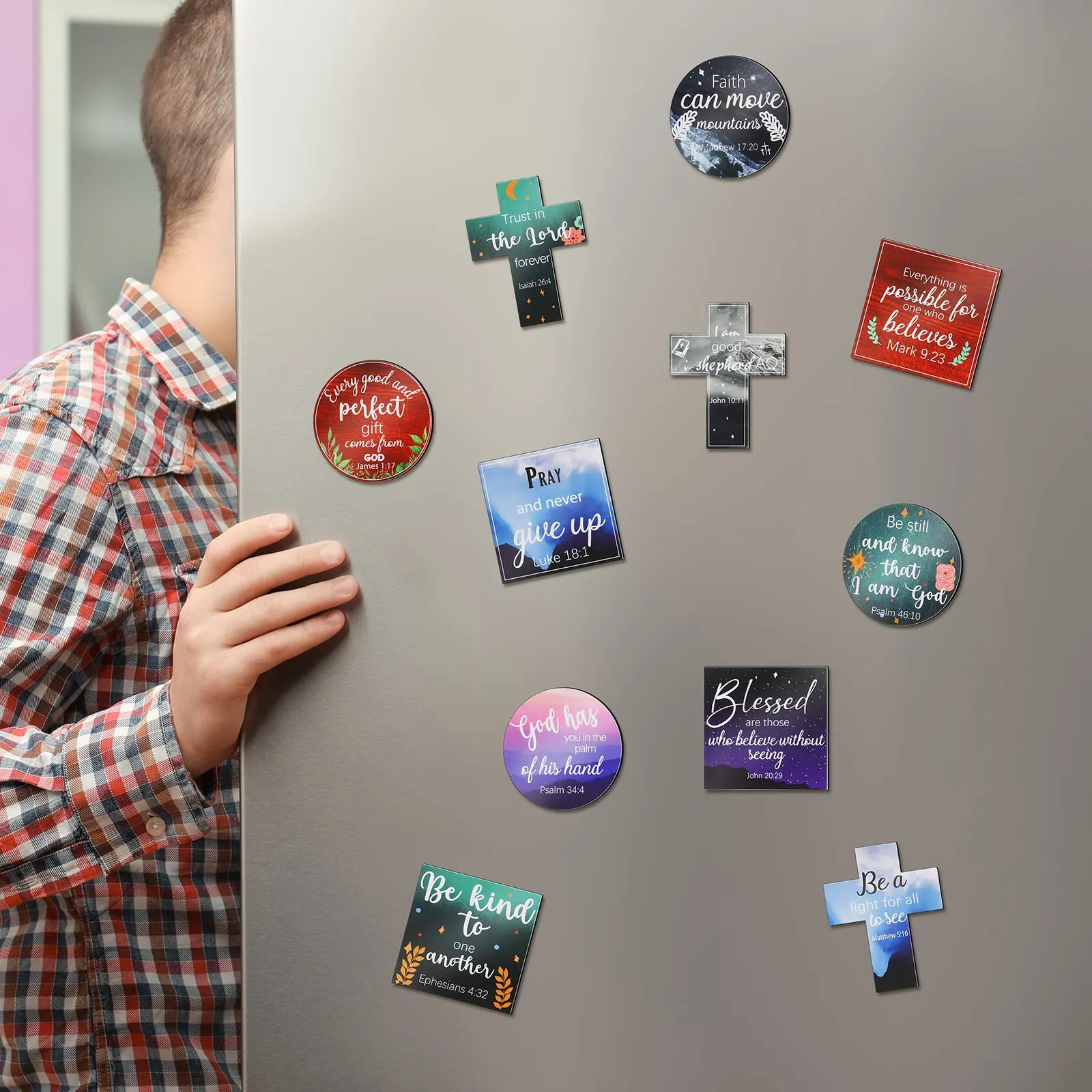 Saillong 15 Pcs Inspirational Refrigerator Magnets with Bible Verses Inspirational Magnets Faithful Locker Magnets Inspired Fridge Magnets Christian Motivational Magnets for Fridge, 3 Shapes(Scenery)
