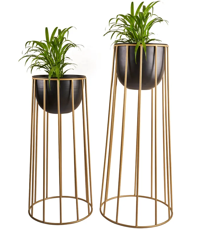 Satin Slope Black Planter Set