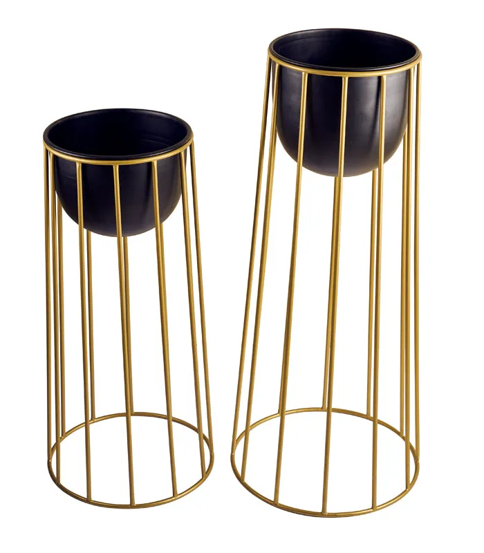 Satin Slope Black Planter Set