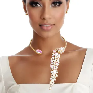 Shine Bright: Aurora Borealis Rhinestone Leaf Choker Necklace Set - Must-Have Accessory!