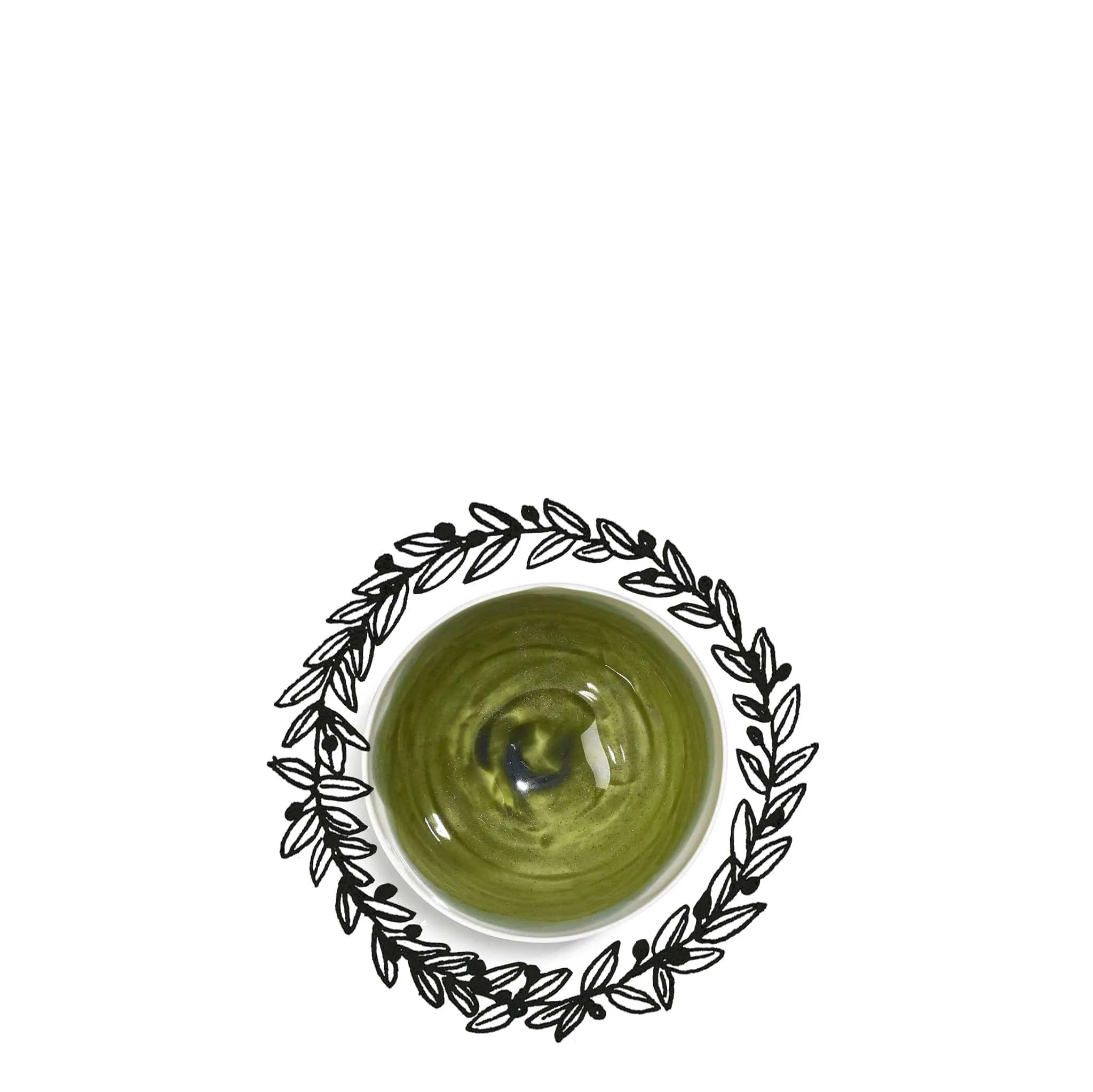 Small Olive Green Porcelain Bowl with White Edge, 8cm