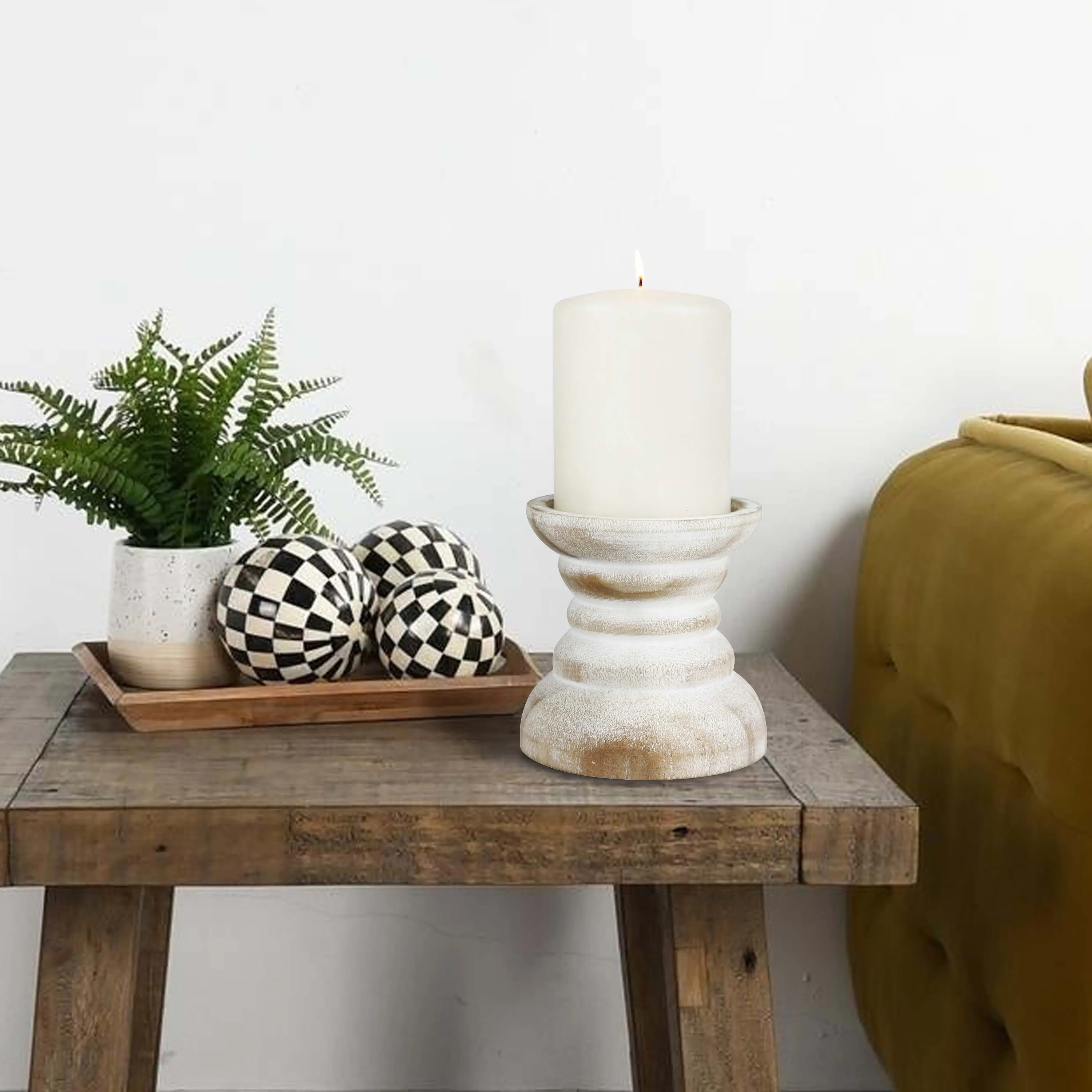 Small White Beach House Pillar Candle Holder (WS)