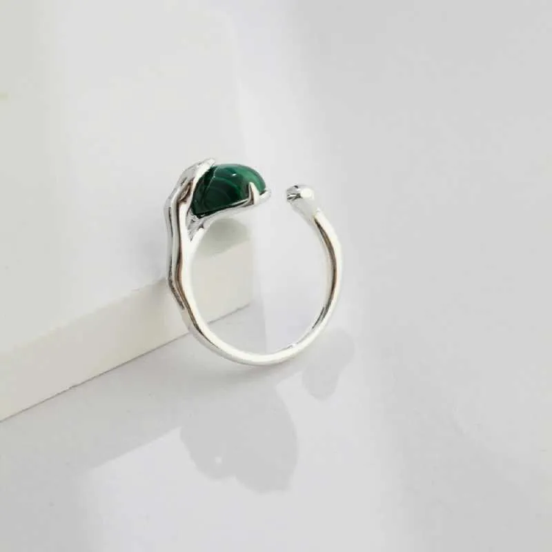 Snake Eyes Malachite Ring Womens -925 Sterling Silver