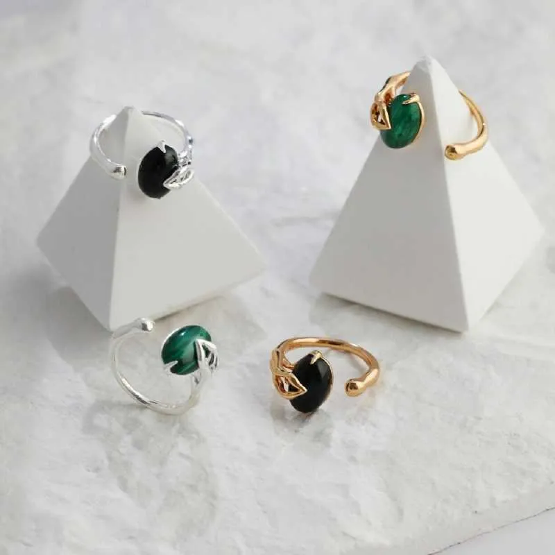 Snake Eyes Malachite Ring Womens -925 Sterling Silver