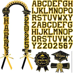 Spakon 62 Pcs Graduation Leis 2025 Graduation Ribbon Lei Necklace Decorations with Letter Wooden Pattern for Student