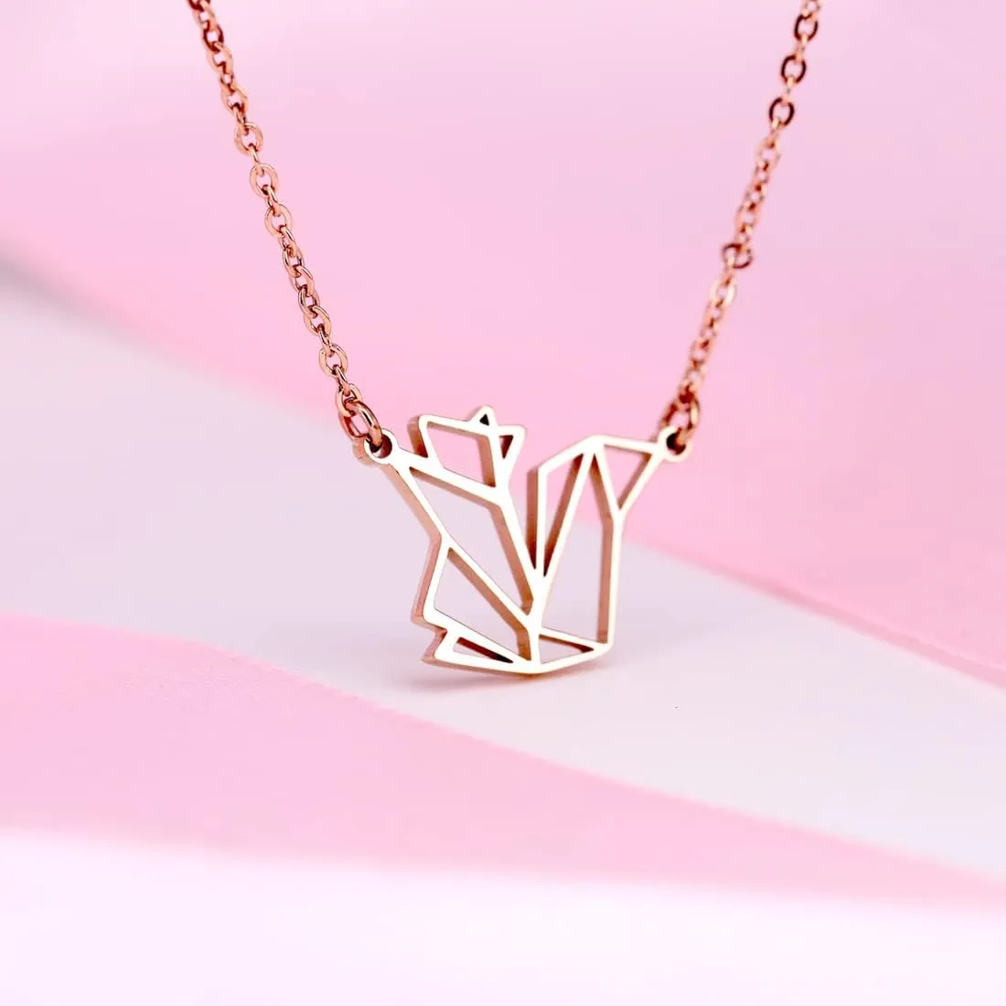 Squirrel Necklace Geometric Origami jewelry Lovely Cute Necklace Women 16.5" 1.5" Extender