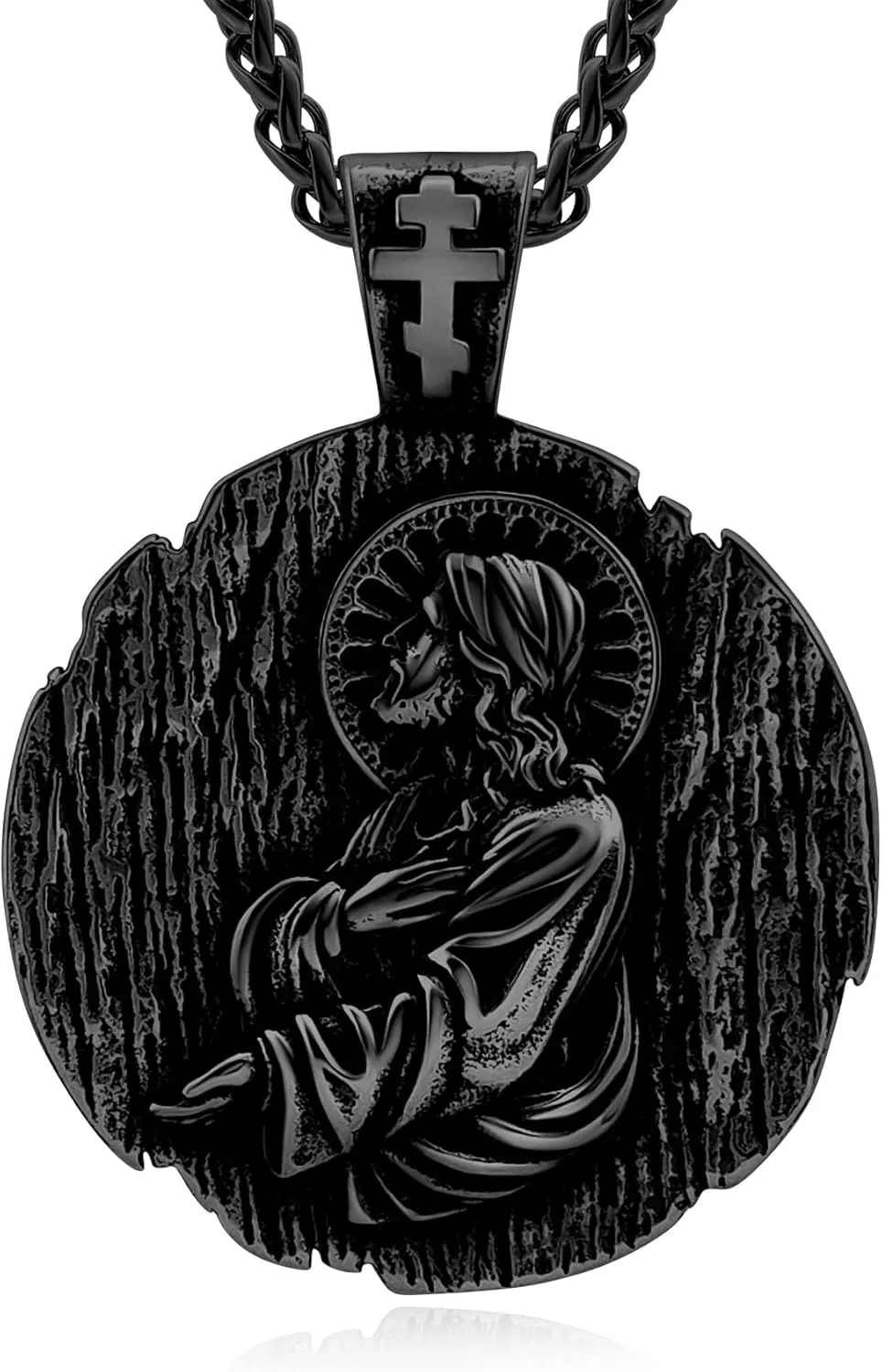 St Joseph/St Benedict/St Jesus Necklace, Christian Amulet Pendant for Men Women, 18K Gold/Black Metal/316L Stainless Steel Religious Amulets Pendant Necklace with Gift Box