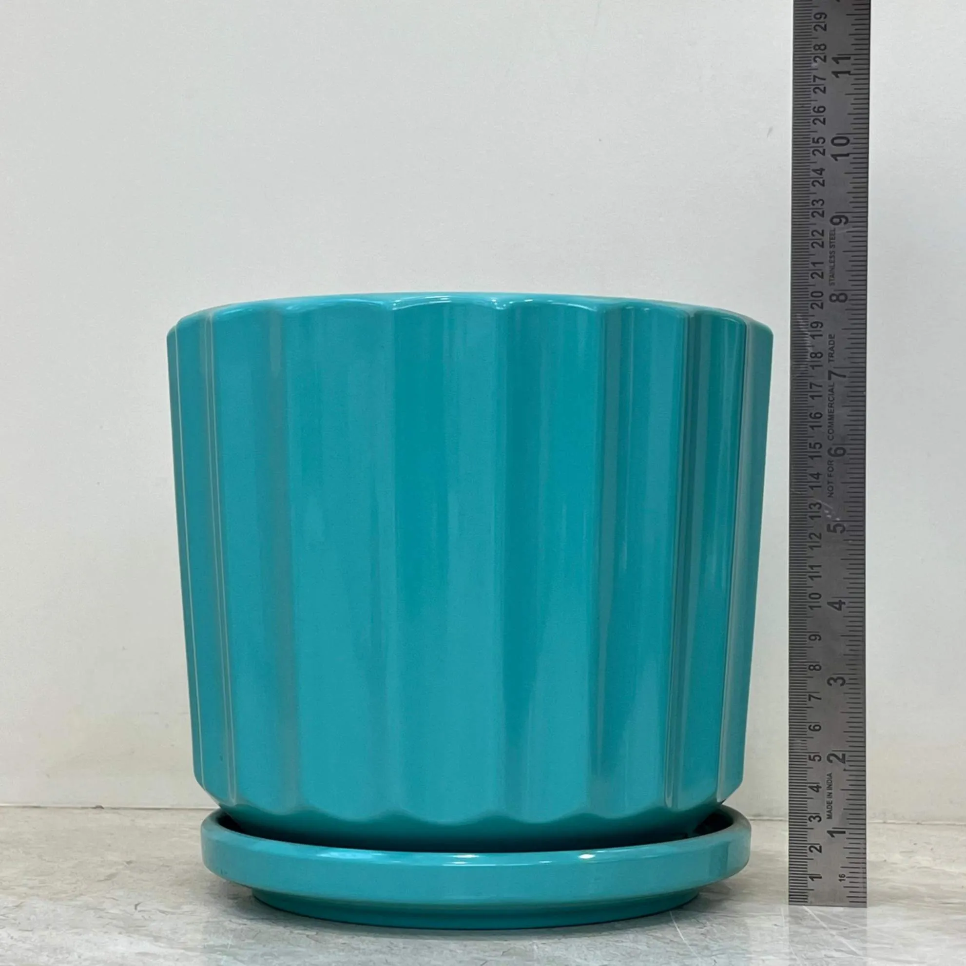 Teal Ribbed Ceramic Pot Set Of 3