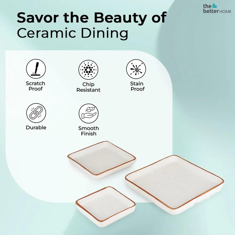 The Better Home Divine Dining (3Pcs) Ceramic Serving Tray | Tray Set for Serving | Dry Fruits Serving Tray | Snacks Serving Tray Set | Ceramic Dinner Plates for Serving Appetizers, Salads, Desserts