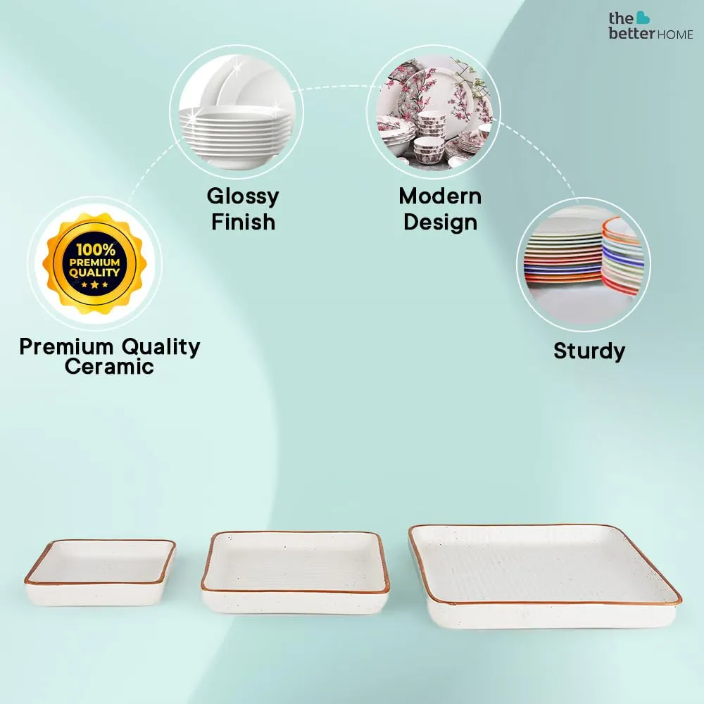 The Better Home Divine Dining (3Pcs) Ceramic Serving Tray | Tray Set for Serving | Dry Fruits Serving Tray | Snacks Serving Tray Set | Ceramic Dinner Plates for Serving Appetizers, Salads, Desserts