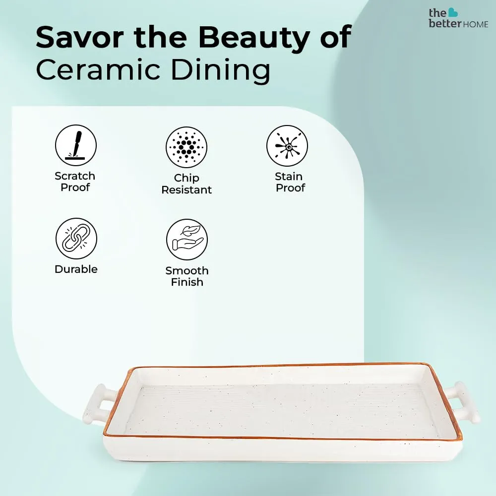 The Better Home Terra Series Ceramic Serving Tray with Handles | Tray Set for Serving | Dry Fruits Serving Tray | Snacks Serving Tray Set | Ceramic Dinner Plate for Serving Appetizers, Desserts