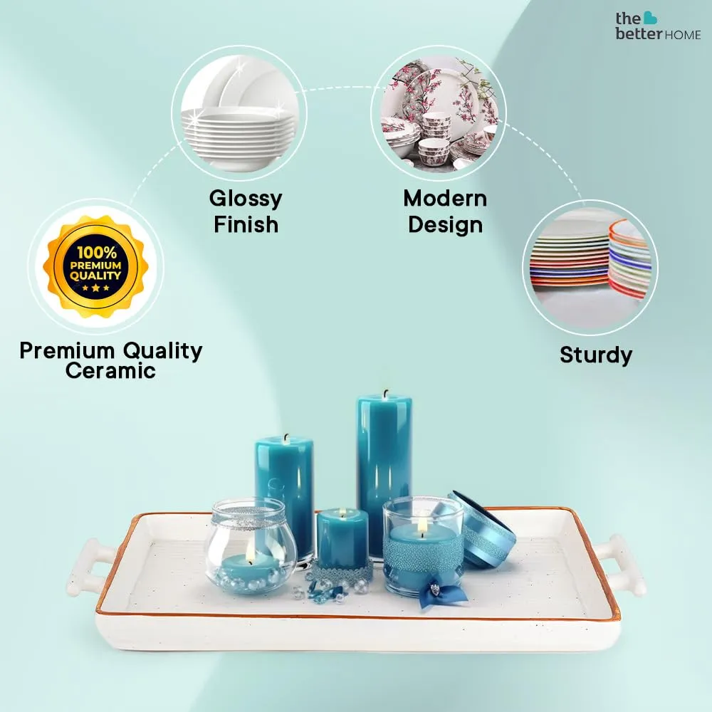 The Better Home Terra Series Ceramic Serving Tray with Handles | Tray Set for Serving | Dry Fruits Serving Tray | Snacks Serving Tray Set | Ceramic Dinner Plate for Serving Appetizers, Desserts