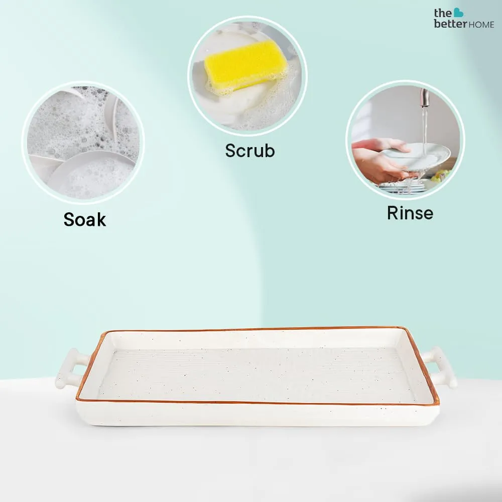The Better Home Terra Series Ceramic Serving Tray with Handles | Tray Set for Serving | Dry Fruits Serving Tray | Snacks Serving Tray Set | Ceramic Dinner Plate for Serving Appetizers, Desserts