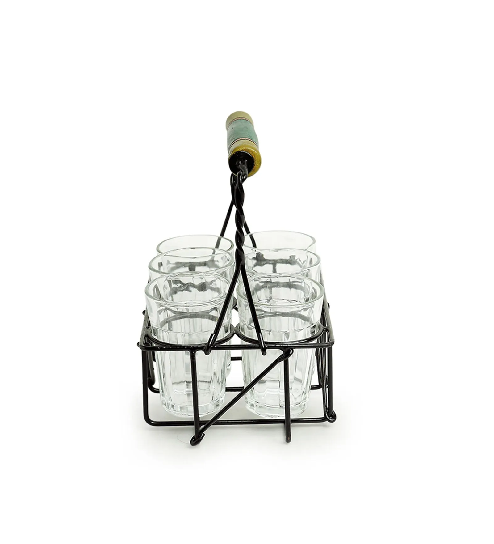 'The Railway Nostalgia' Cutting Chai Tea Glasses Set With Holder (Set of 6, 120 ml)