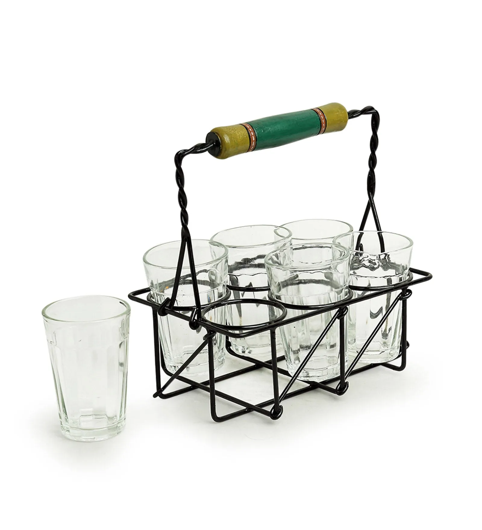 'The Railway Nostalgia' Cutting Chai Tea Glasses Set With Holder (Set of 6, 120 ml)