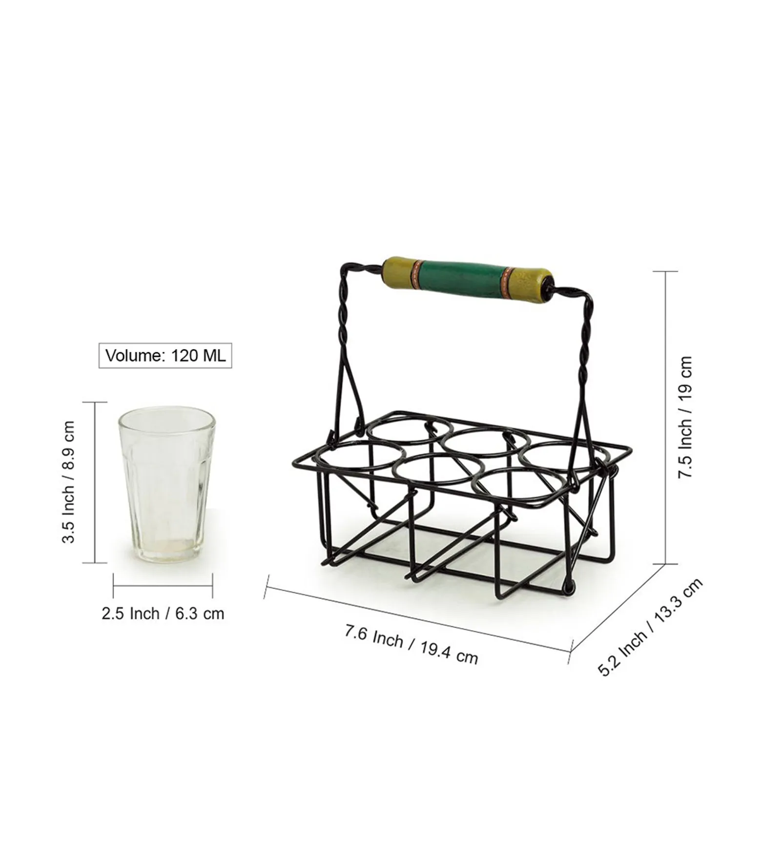 'The Railway Nostalgia' Cutting Chai Tea Glasses Set With Holder (Set of 6, 120 ml)