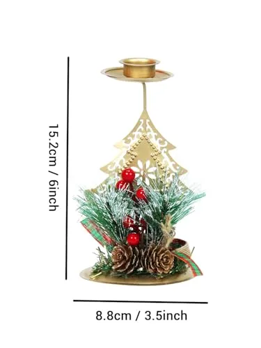 TIED RIBBONS Pack of 2 Christmas Wreath Candle Holder Stand for Pillar Candles Tealight Table Decoration Xmas Decor (15.2 cm x 8.8 cm) - Christmas Decorations Items for Home Office Church Gifts