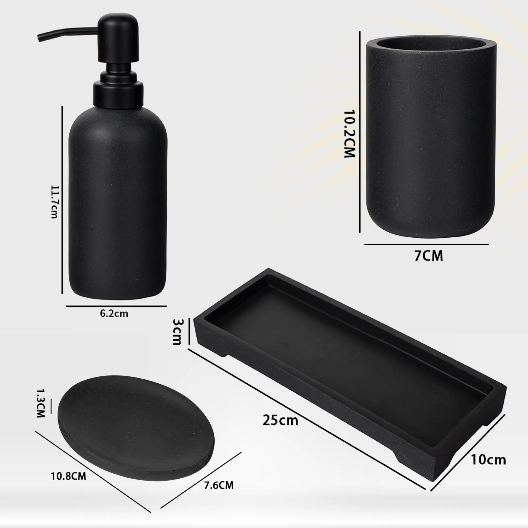 UMAI 4 Pcs Polyresin Bathroom Accessories Set - Soap Dispenser for Bathroom, Soap Holder for Bathroom, Tumbler & Tray | Bathroom Organiser | Handwash Dispenser | Moisture-Resistant | Black