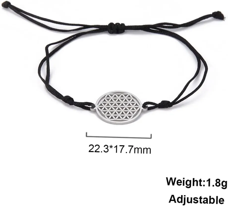 UNIFT Flower Of Life Pendant Bracelet For Women Stainless Steel Geometry Style Hollow Out Flower of Life Double Rope Bracelet Inspirational Adjustable Bracelet Jewelry