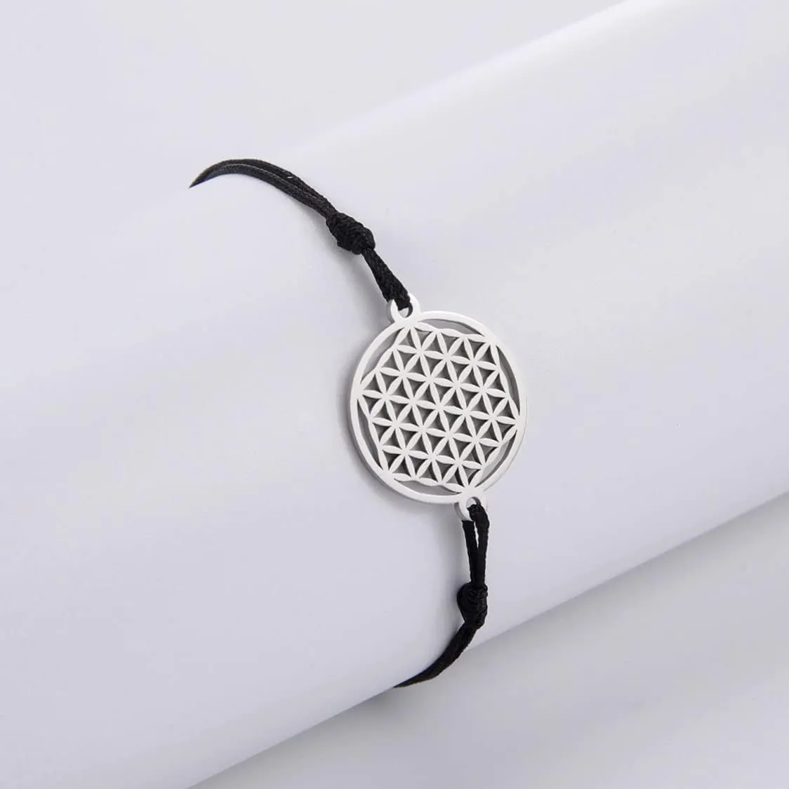 UNIFT Flower Of Life Pendant Bracelet For Women Stainless Steel Geometry Style Hollow Out Flower of Life Double Rope Bracelet Inspirational Adjustable Bracelet Jewelry