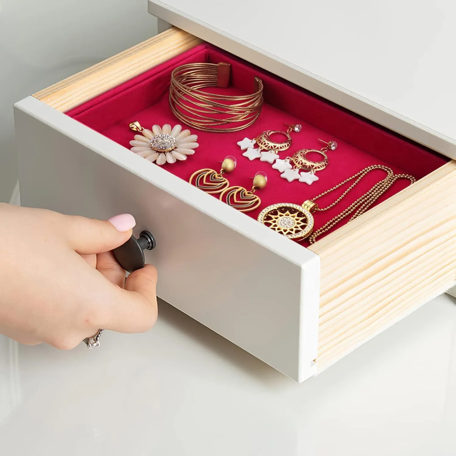 Valyria Velvet Empty Ring Earrings Tray Box Showcase Display Jewelry Organizer (Fuchsia)