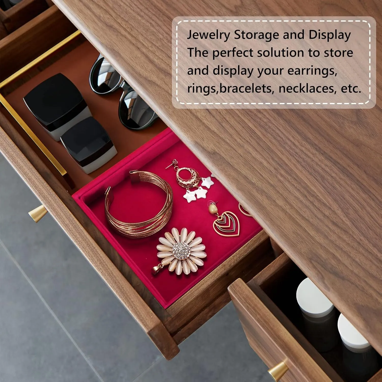 Valyria Velvet Empty Ring Earrings Tray Box Showcase Display Jewelry Organizer (Fuchsia)