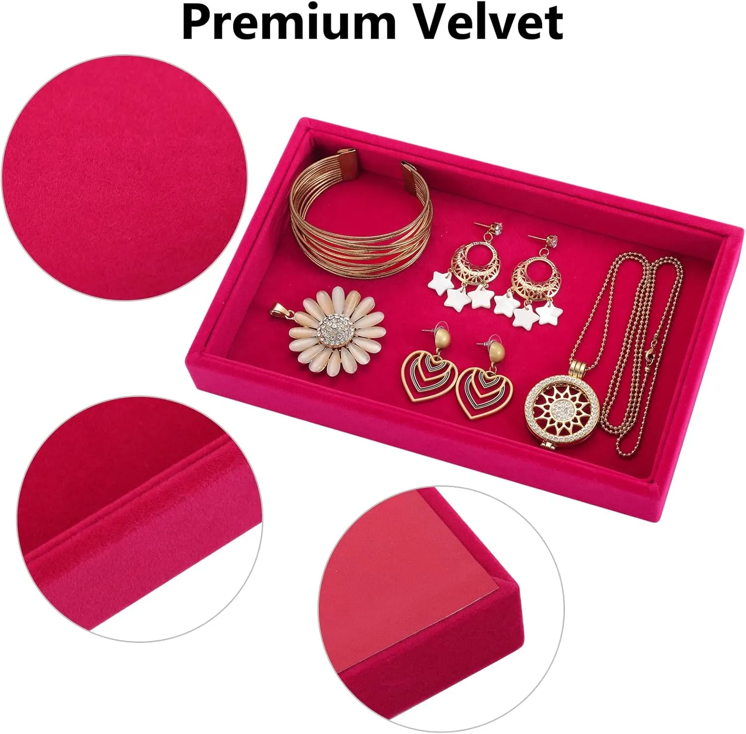 Valyria Velvet Empty Ring Earrings Tray Box Showcase Display Jewelry Organizer (Fuchsia)