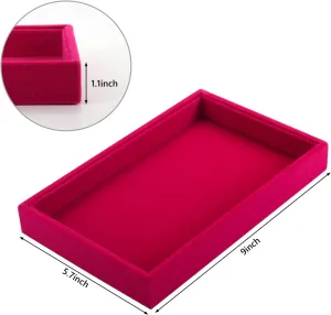 Valyria Velvet Empty Ring Earrings Tray Box Showcase Display Jewelry Organizer (Fuchsia)