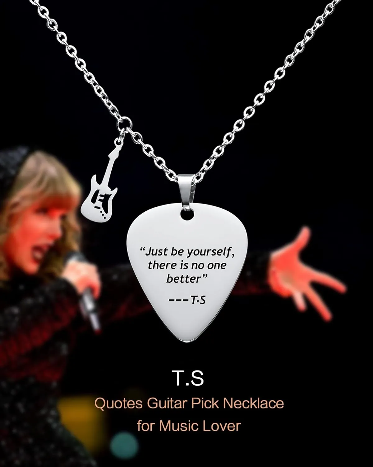 VIMIEW Quotes Guitar Pick Chain Necklace Reputation Red Speak Now Taylor Merch Necklace Outfits Jewelry Accessories Inspired Stuff Gift for Swifty Music Lover Daughter Sister Bestfriends.