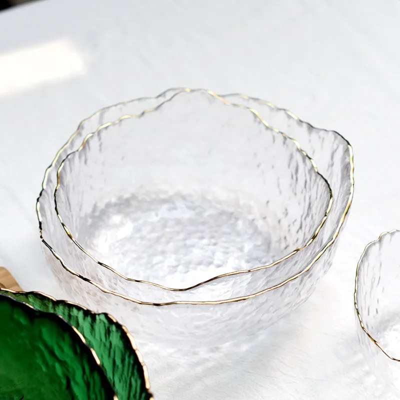 Vintage Dimpled Glass Bowl with Gold Trim