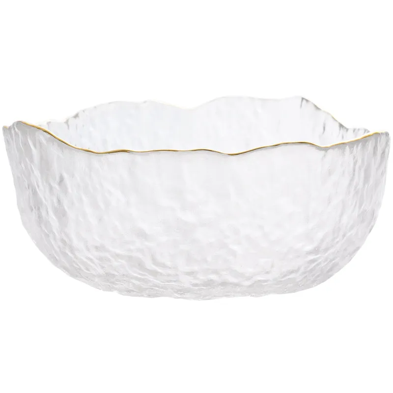 Vintage Dimpled Glass Bowl with Gold Trim