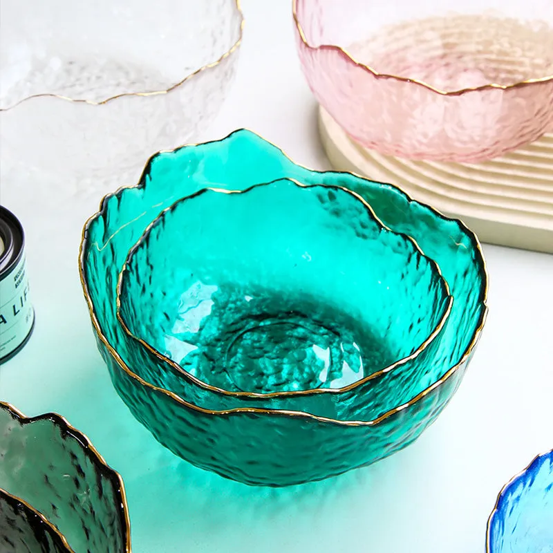 Vintage Dimpled Glass Bowl with Gold Trim