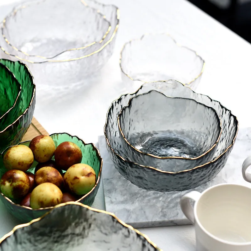 Vintage Dimpled Glass Bowl with Gold Trim