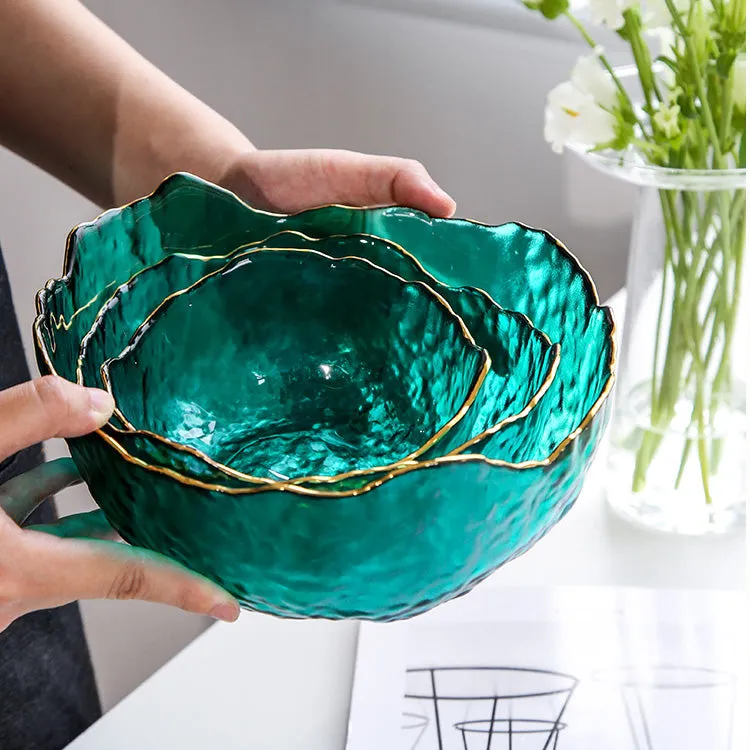 Vintage Dimpled Glass Bowl with Gold Trim
