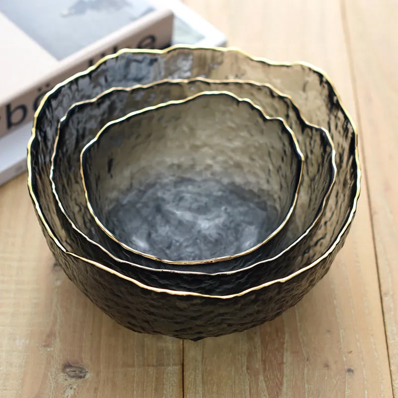 Vintage Dimpled Glass Bowl with Gold Trim