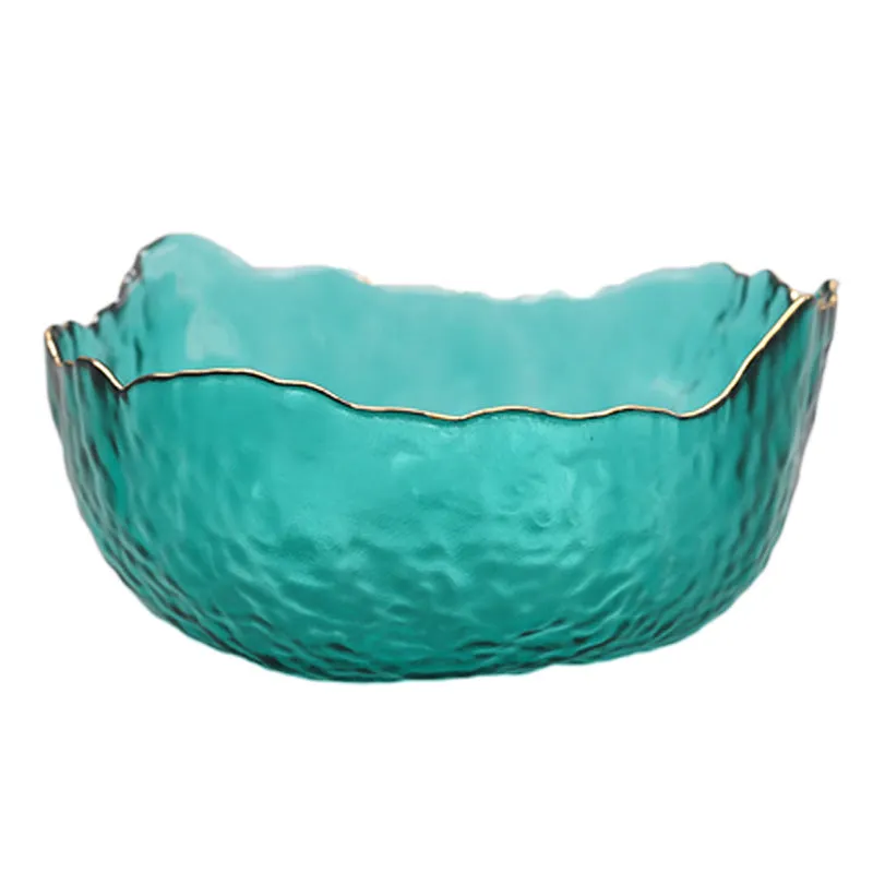 Vintage Dimpled Glass Bowl with Gold Trim