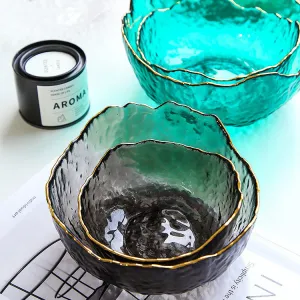 Vintage Dimpled Glass Bowl with Gold Trim