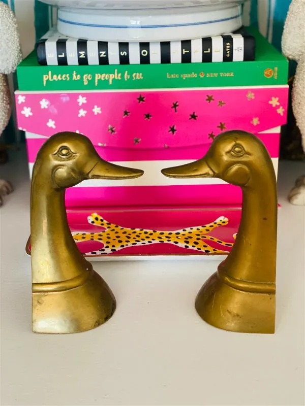 Vintage Duck Bookends, Brass, 1950 Mid Century Modern