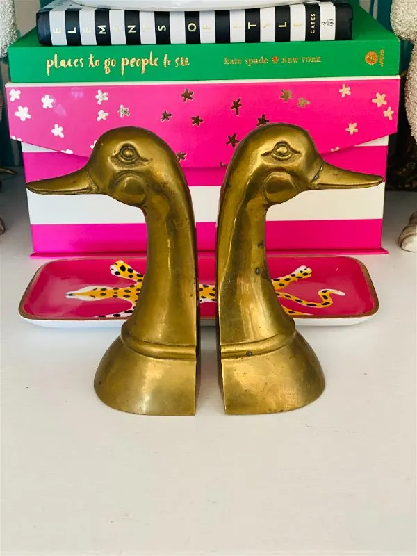 Vintage Duck Bookends, Brass, 1950 Mid Century Modern