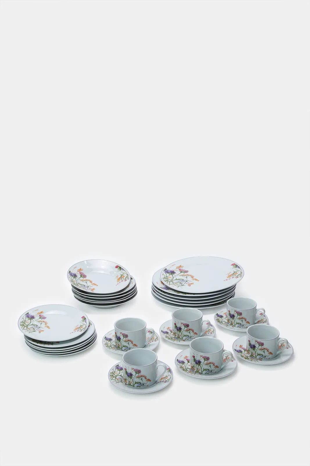 White Floral Print Round Dinner Set (30 Piece)