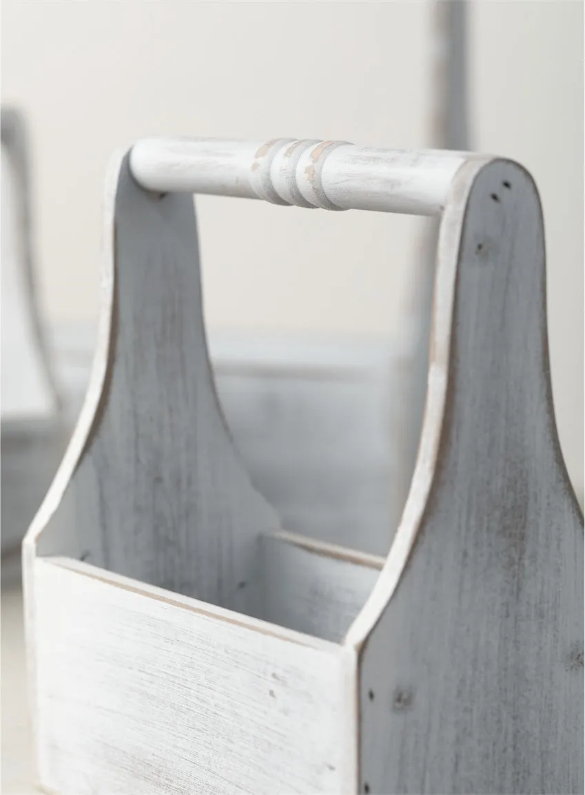 White Washed Wood Trugs with Spindle Handle
