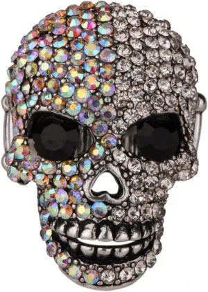 YACQ Women's Skull Pin Brooch - Moving Jaw - Lead & Nickle Free - Paved Crystals - (1-1/2 x 1) Inch - Scarf Holders - Women Girls Biker Jewelry
