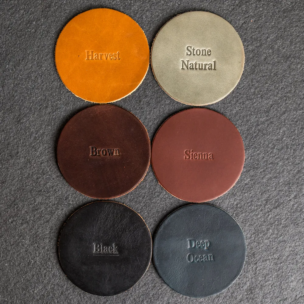 Y'all Leather Coasters - 4" Round - Sold individually or as a Set of 4