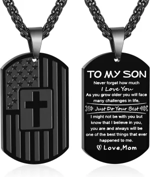 Zocomi Graduation Father's Day Gifts To My Son Dad Brother Husband Grandson Grandpa Boyfriend Man Dog Tag Cross Necklace Christian American Flag Birthday Jewelry for Men Boys