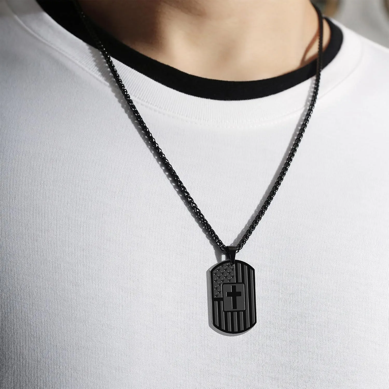Zocomi Graduation Father's Day Gifts To My Son Dad Brother Husband Grandson Grandpa Boyfriend Man Dog Tag Cross Necklace Christian American Flag Birthday Jewelry for Men Boys